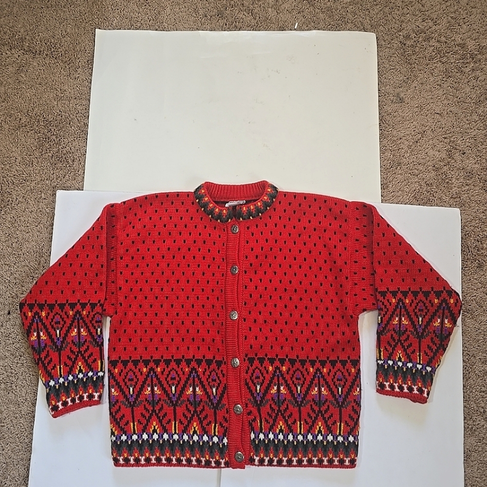Dale Of Norway Womens Nordic Red Patterned Cardigan Size L Beauty!!